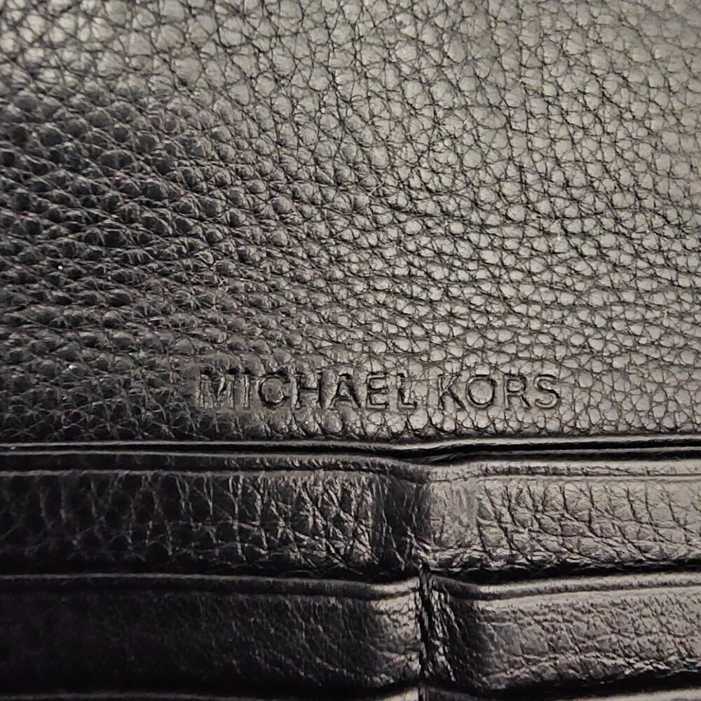 Michael Kors Jet Set Soft Pebbled Leather Travel Large Black Flat Wallet